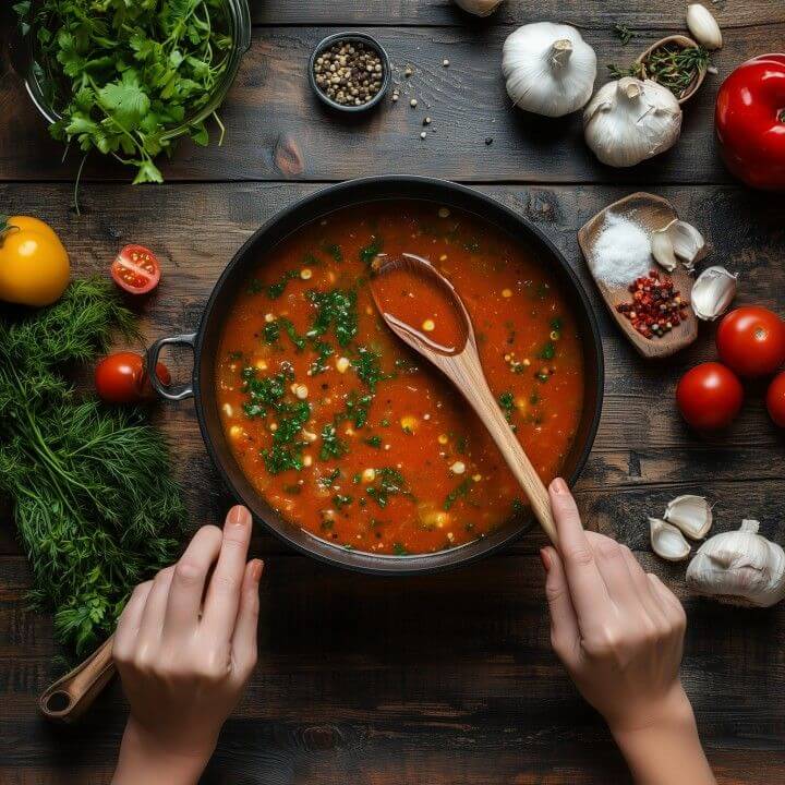 Foto de sopa preparada com varinha mágica