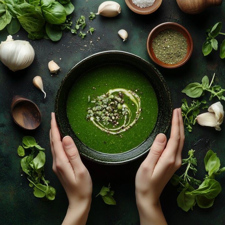 Foto de caldo preparado com varinha mágica
