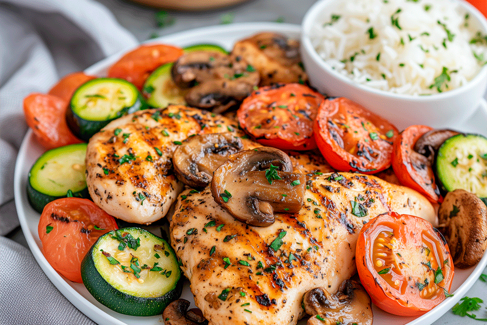 Frango com cogumelos e legumes na Air Fryer