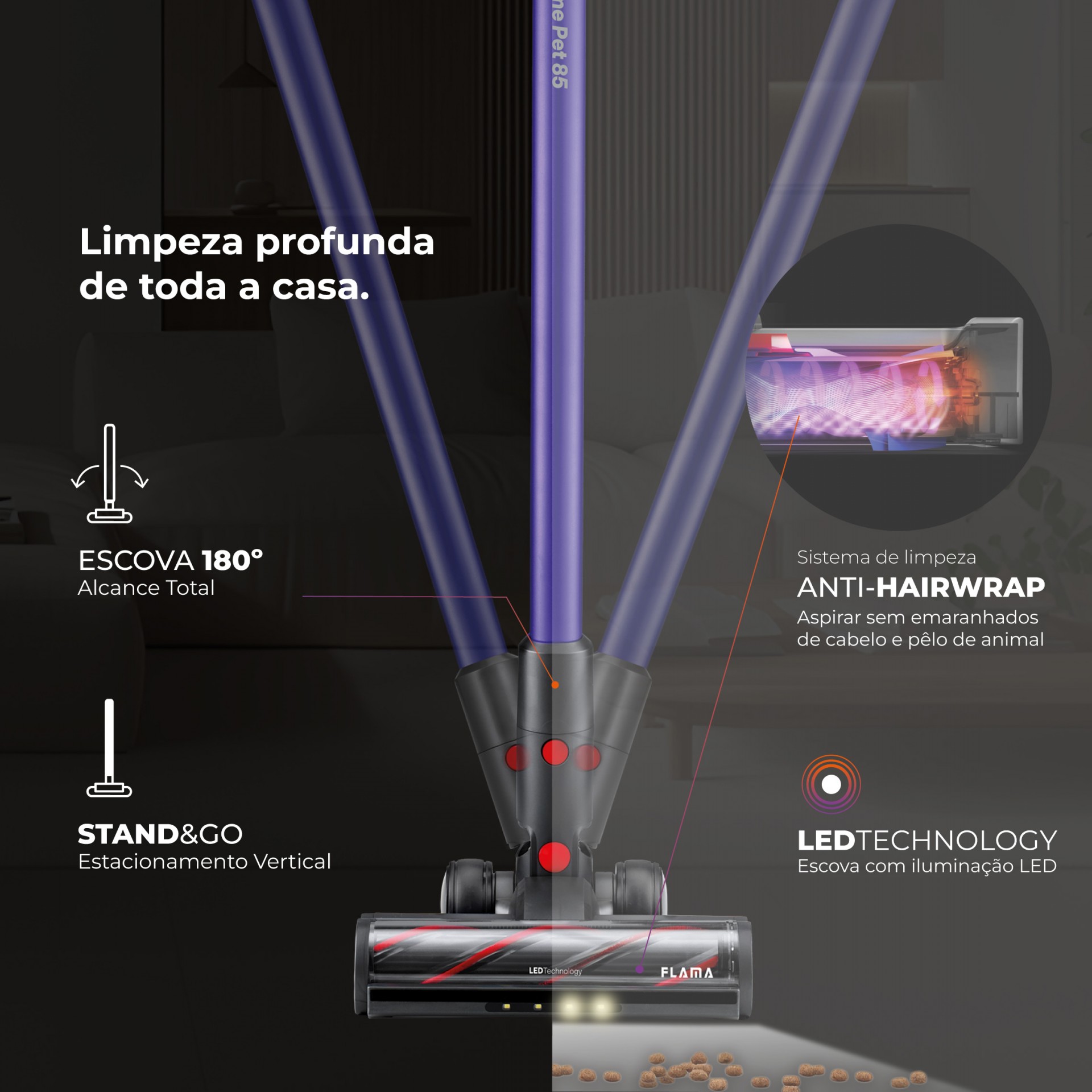 Aspirador Vertical ProExtreme Pet 85 Sem Fios 1648FL