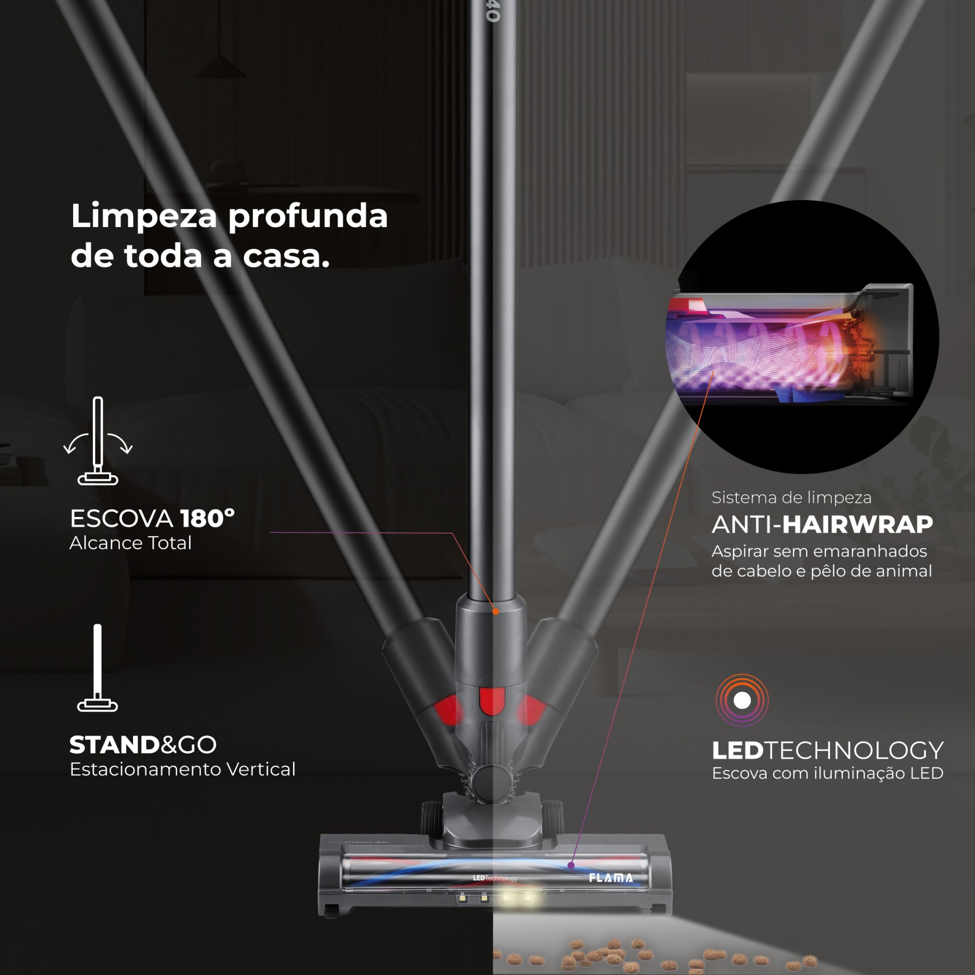Aspirador Vertical ProClean 40 Sem Fios 1644FL