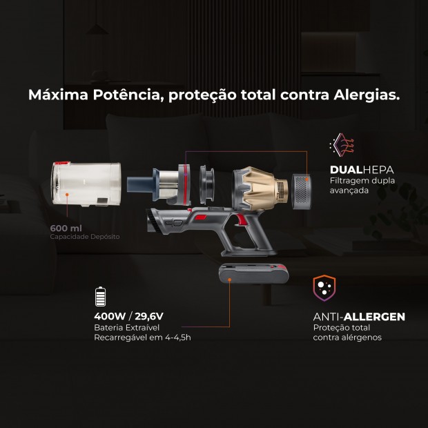 Aspirador Vertical ProForce 60 Sem Fios 1645FL Aspirador Vertical ProForce 60 Sem Fios 1645FL