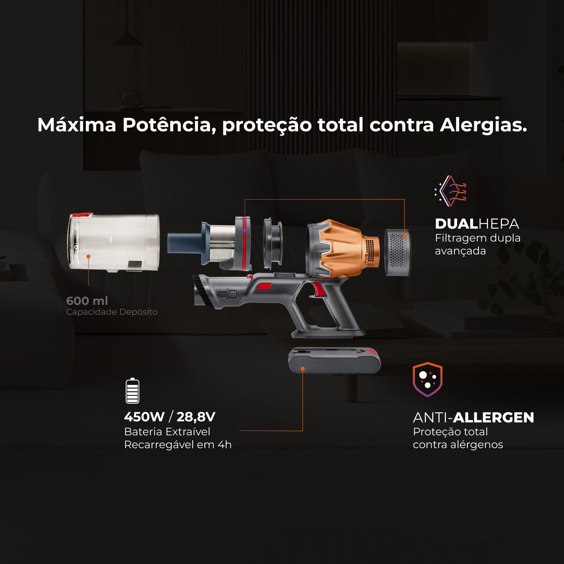 Aspirador Vertical ProForce Flex 75 Sem Fios 1647FL