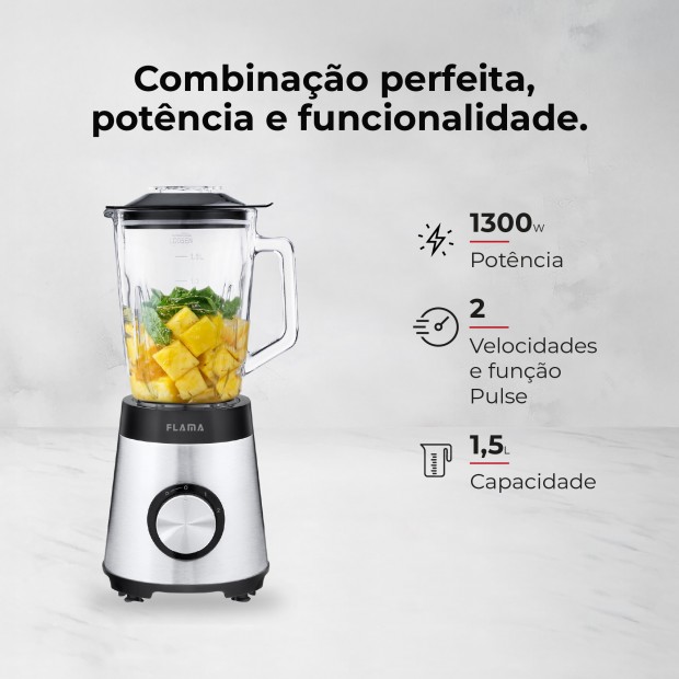 Liquidificadora Inox 1300W Com Copo de Vidro 2237FL Liquidificadora Inox 1300W Com Copo de Vidro 2237FL